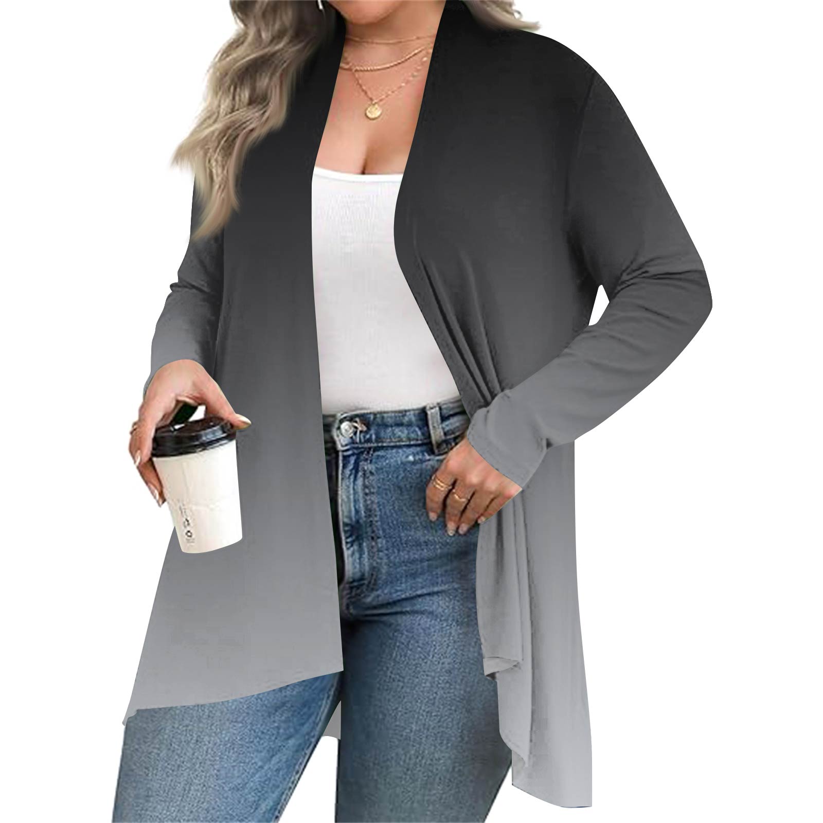 

Женский осенне-зимний модный повседневный кардиган средней длины с принтом и длинным рукавом XXXXL