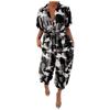 Leopard Jumpsuit Female Retro Female Short-Sleeved Button Casual Pants Loose