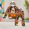 Girls Hooded Long Sleeve Possum Pumpkin Halloween Printed Two Piece Set Kangaroo Pocket Cuffed Pants