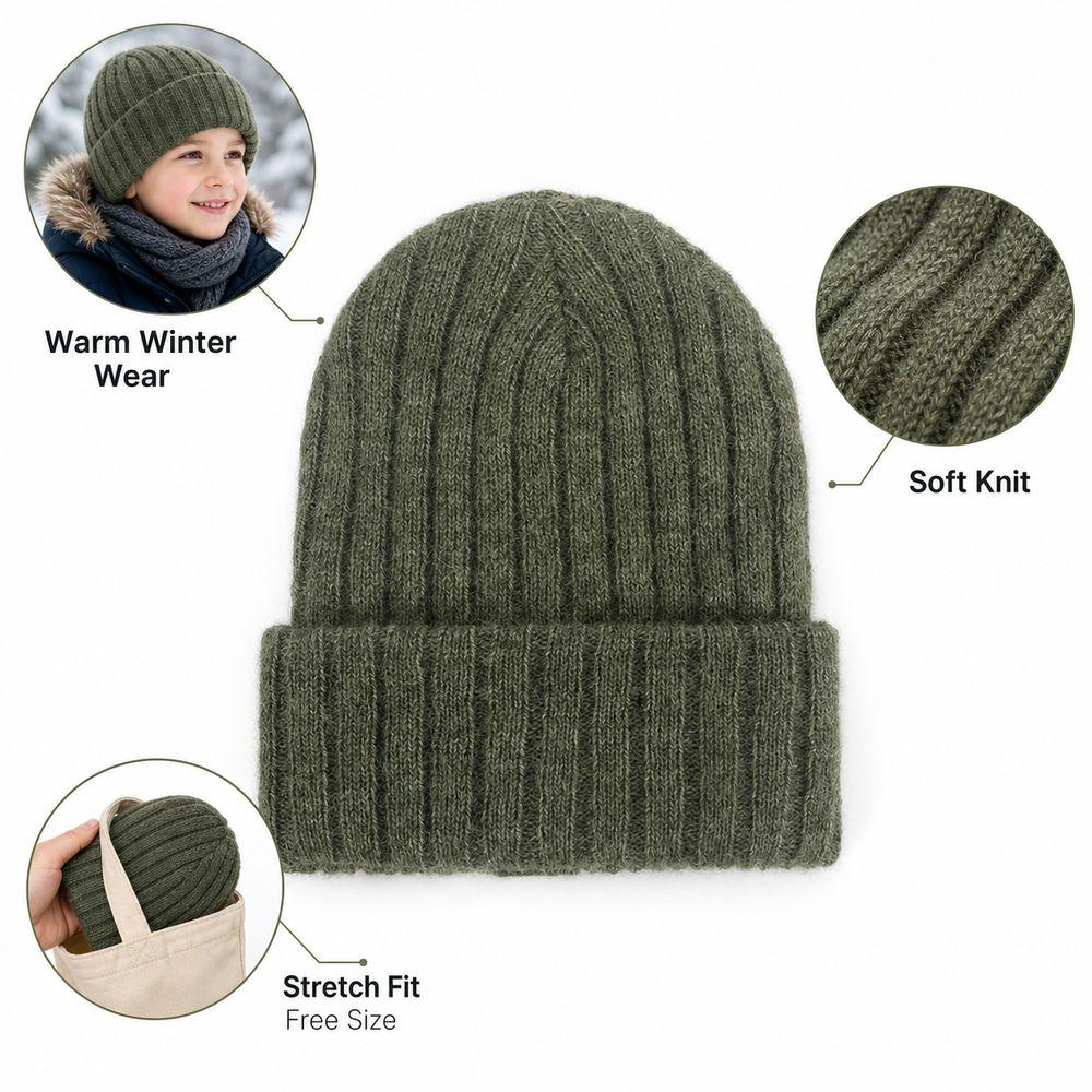 Solid Color Kids Knitted Beanie Hat Cat Ear Embroidered Bonnet Fashion Winter Cap For Children