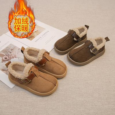 Winter Children Girls Cotton Shoes with Fleece Lining Retro Soft Sole Toddler Shoes