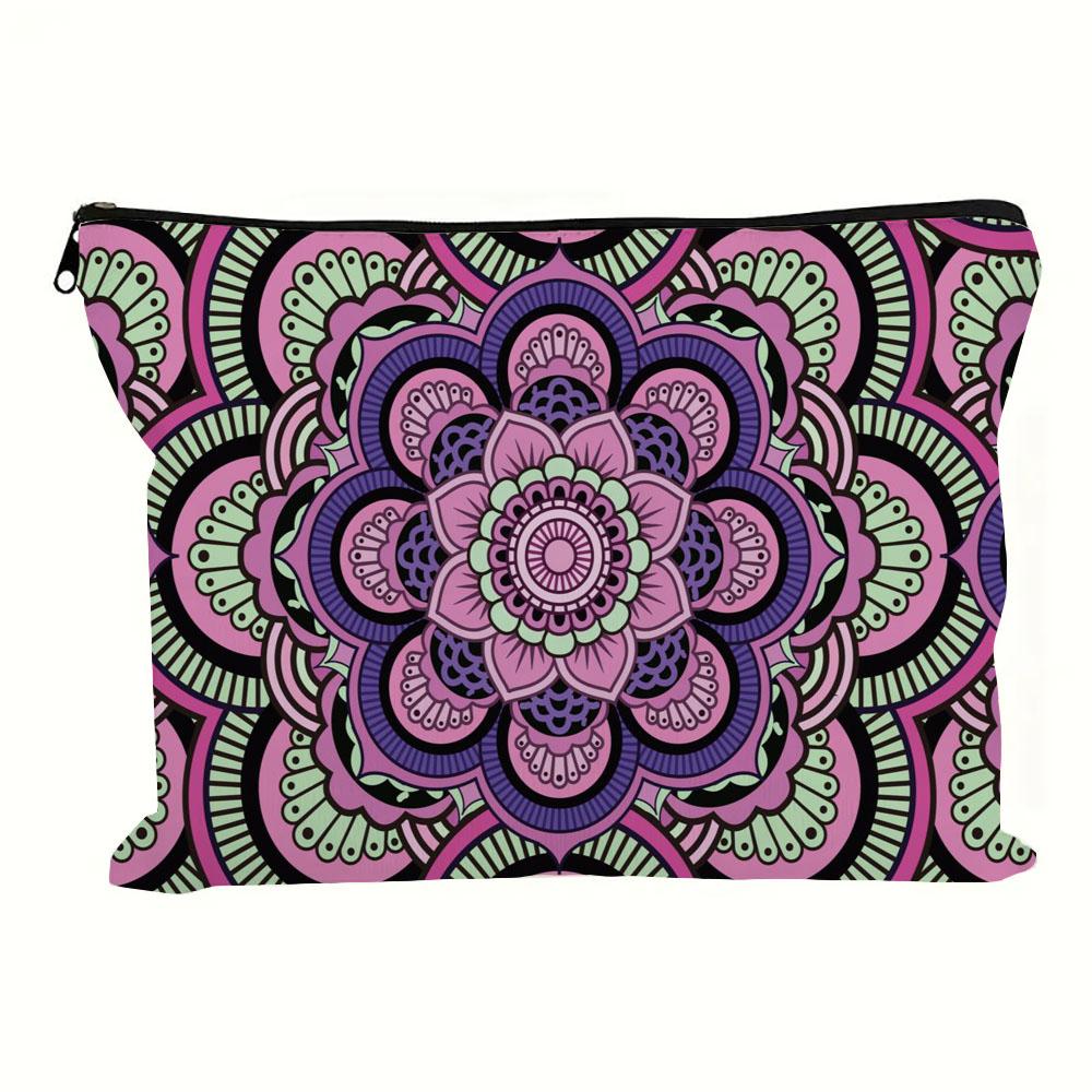 Vintage Mandala Print Cosmetic Bag Lightweight Clutch Coin Purse; Zipper Portable Makeup Pouch Pencil Case Holiday Gift Bags
