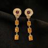 European and American Vintage Silver Rhinestone Tassel Stud Earrings with Geometric Design