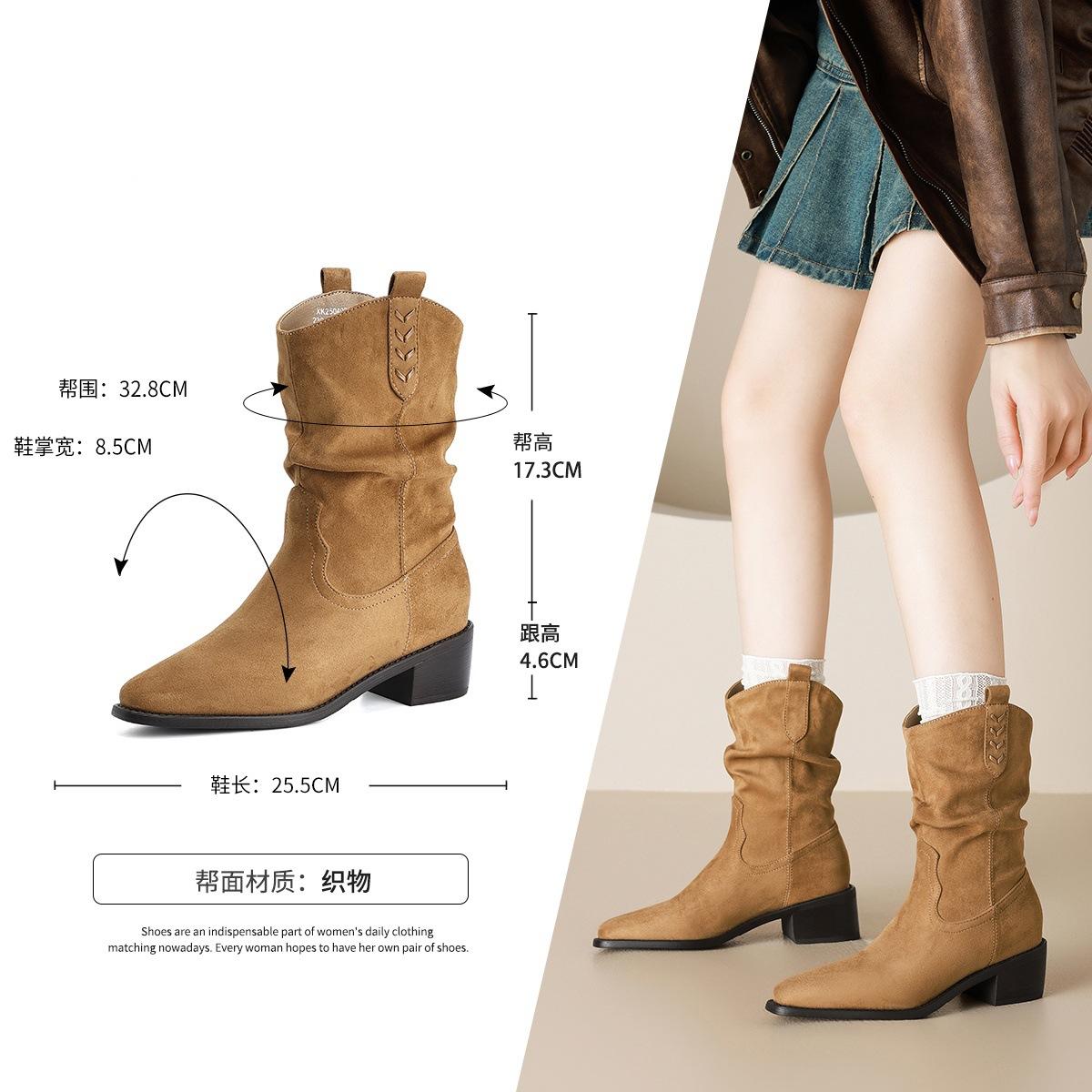 2026 Winter New Collection AutumnWinter Style Fashionable and Sexy Western Cowboy Pile Short Boots for Women 35 светло-желтого 3540₽