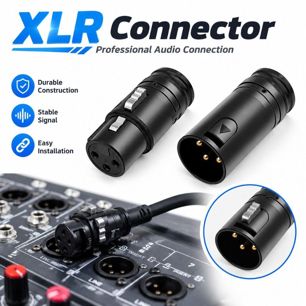 Black Metal Shell 3 Pin Audio Plug Gold Plated Contacts Right Angle XLR Adapter for Speaker System