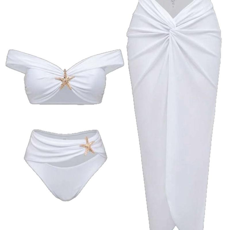2026 New European and American Starfish Split Swimsuit Long Skirt Three-piece Bikini Women's Huludao Split Swimsuit