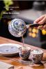 Blue & White Gilded Gongfu Tea Set: Teapot, 2 Cups & Tray In Gift Box for Home or Office.