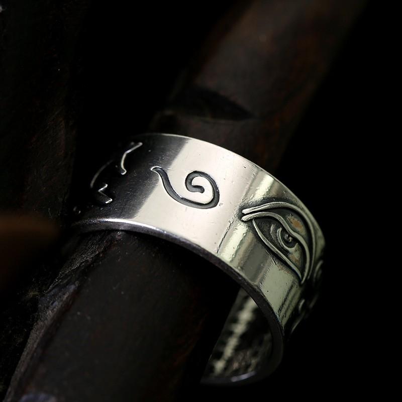 Horus Eye Ring Men Adjustable Wide Band Vintage Plated Copper Geometric Symbol Finger