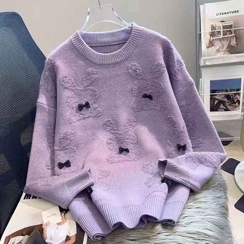 Autumn and Winter Round-neck Sweater for Women Thickened Outer Wear Loose Fit New Style In Autumn Fashionable and Lazy Style Knitted Base Shirt Top