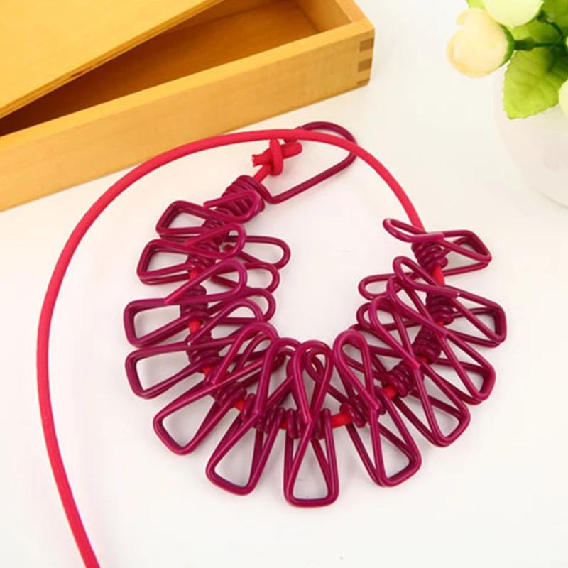 Přenosná šňůra na prádlo s 12 sponami Stahovací sušák na prádlo Lanka na sušení prádla Stojan na zavěšení tkaniny pro venkovní použití