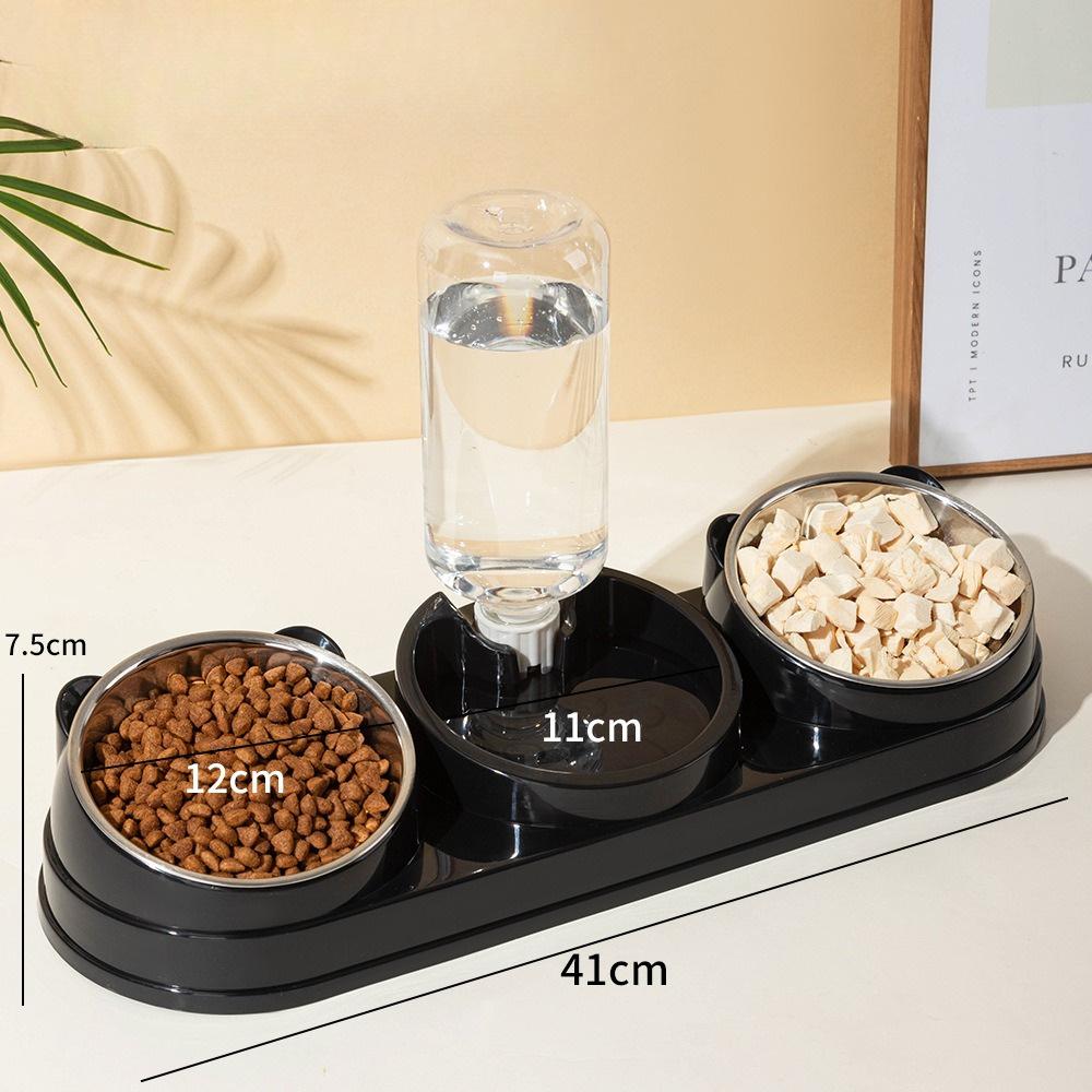 Pet Feeder Food and Water Bowls Cat Double Bowls Anti-overturning Neck Protection Dog Automatic Food Bowl Water Dispenser