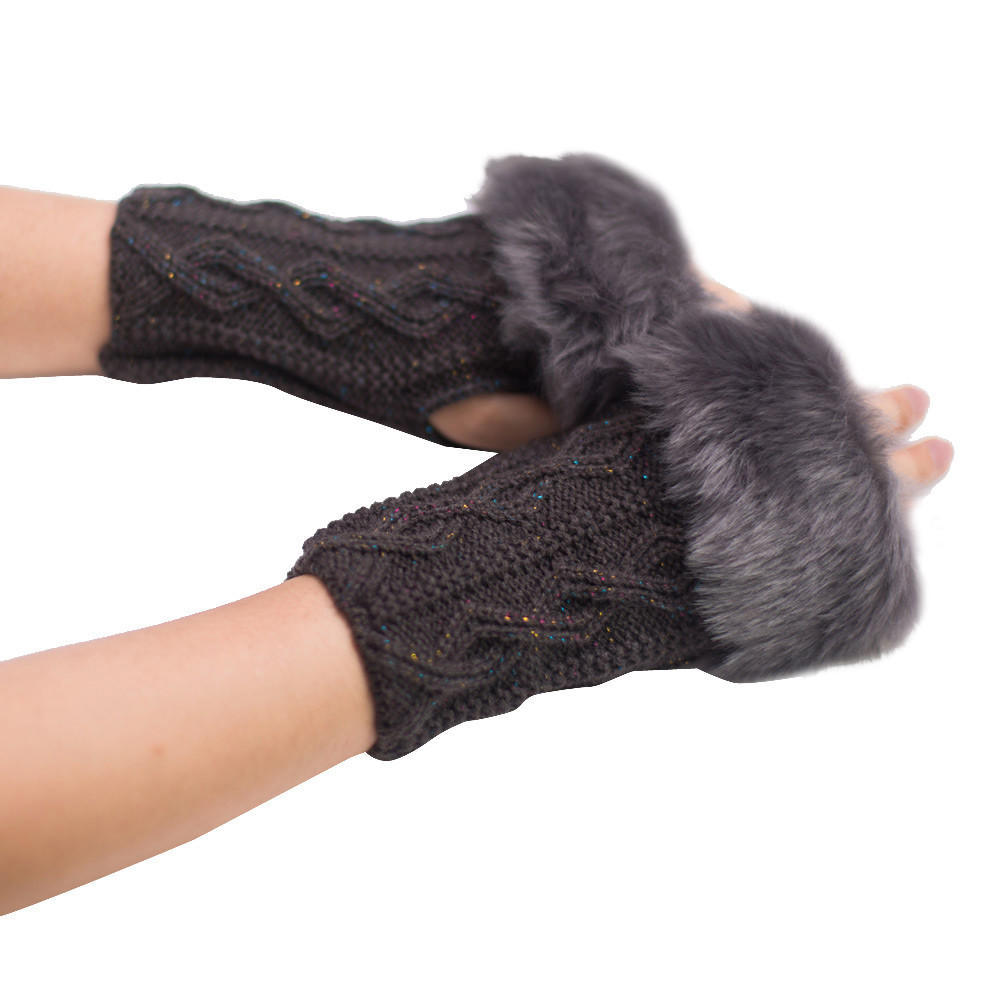 Women Girl Warm Winter Faux   Wrist Fingerless Gloves Mittens