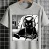 [Black Cat T-Shirt] Relaxed Fit Black Casual Cat Graphic T-Shirt | Short Sleeve Crew Neck, Summer Style, Polyester Blend