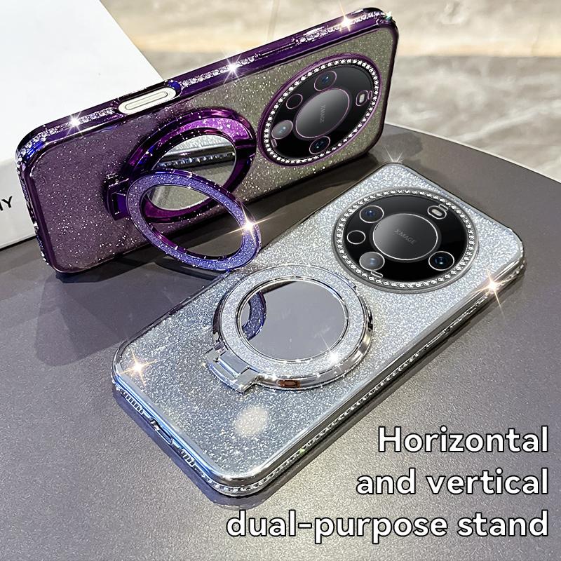 KEYSION Luxury Glitter Jewelled Magnetic Phone Case for Huawei Mate 60 Pro 50 Pro 40 Pro Makeup Mirror Stand Shockproof Cover