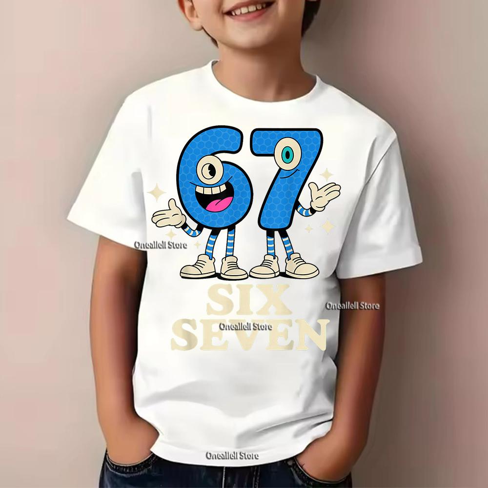 Summer 67 Six Seven Italian Brainrot Math Joke Children's T-Shirt Funny Casual Short Sleeve Kid Boy Tee Tops Comfortable TShirt