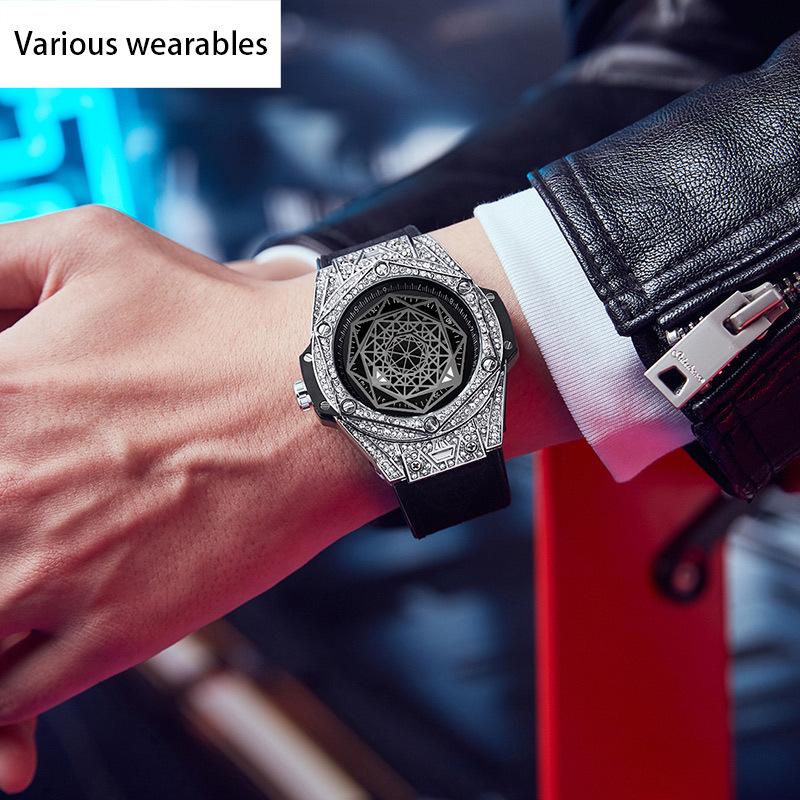 Herren Diamant Set Geometrisches Zifferblatt Leuchtend Wasserdicht Herren Kreative Quarz Uhr
