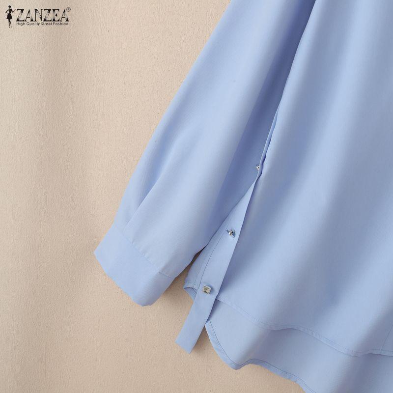 ZANZEA Camicetta casual da donna con colletto rovesciato, tinta unita, ampia, a maniche lunghe
