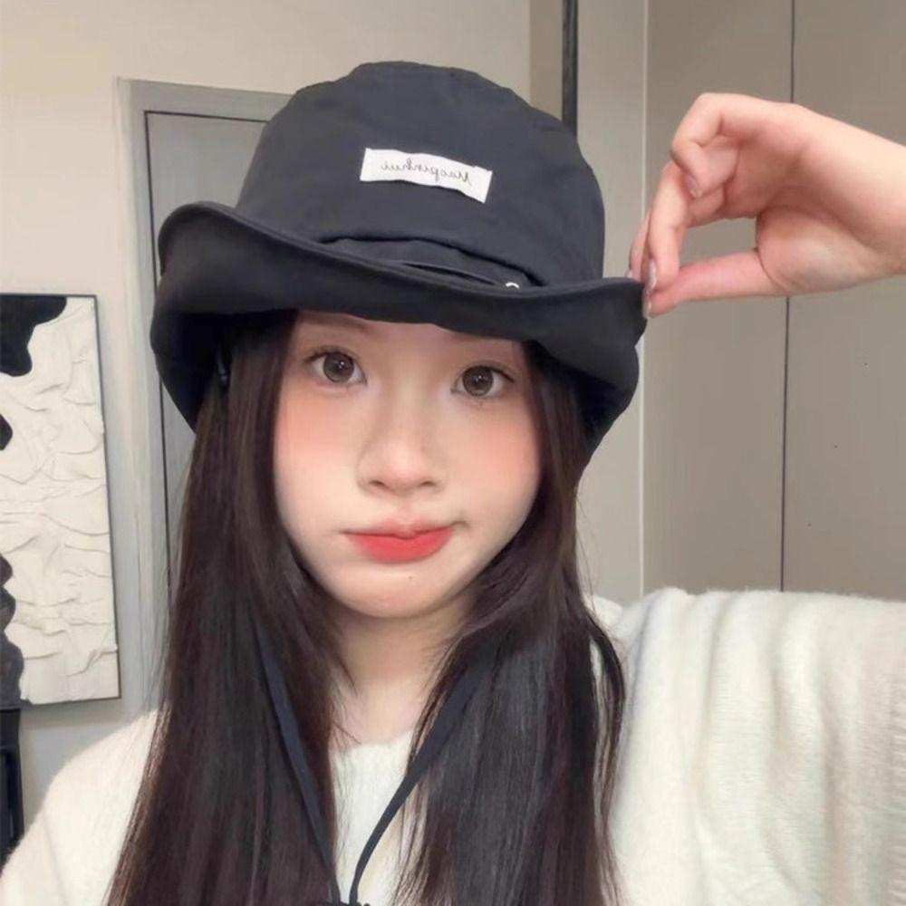 Korean Style Sun Bucket Hat Drawstring Bag Outdoor Fishing Cap Candy Color Fisherman Hat Climbing