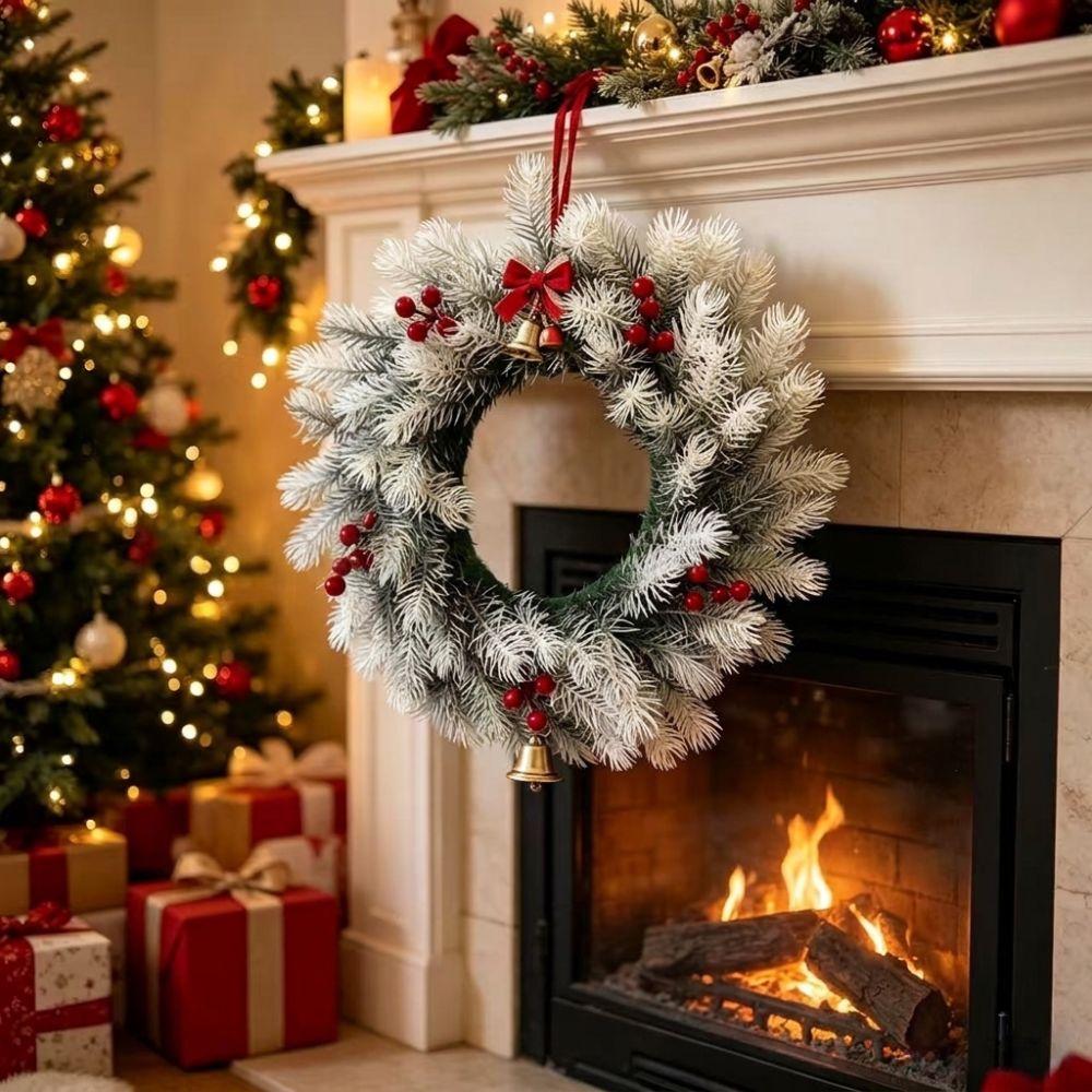 Evergreen Artificial Pine Garland Snowy Frosted Pine Berry Wreath Christmas Tree Decor Festival