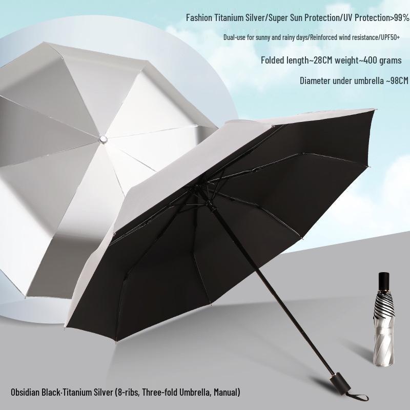 Peptide Silver Titanium Sunscreen Dual-Use Umbrella: Reflective, Sun & Rain Protection, VIP Princess Five-Fold Design.