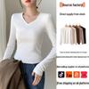 Women's Ribbed V-neck Slim-fit Base Shirt - Autumn/Winter Versatile Solid Color Top