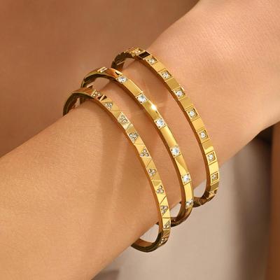 Women's High-End European & American Style Zircon Nail Titanium Steel Bracelet - Non-Fading, Open Design