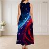 Women Plus Size Round Neck Triple Keyhole Cutout Sleeveless Printed Red Blue White Long Dress