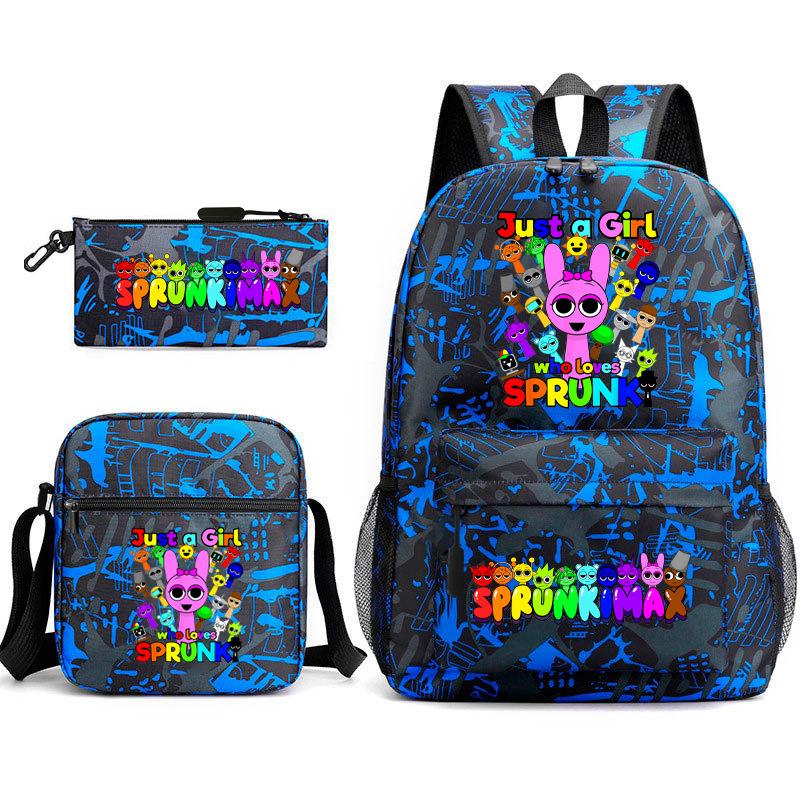 Rhythm Box Cartoon Large Capacity Starry Sky Student School Bag Sprunki Youth Backpack Three-piece Set D