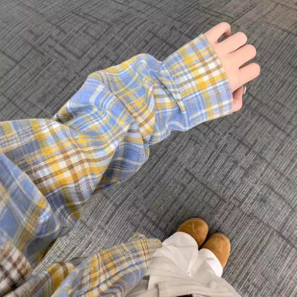 Women's Hong Kong Retro Plaid Loose Long-Sleeve Shirt for Spring/Autumn