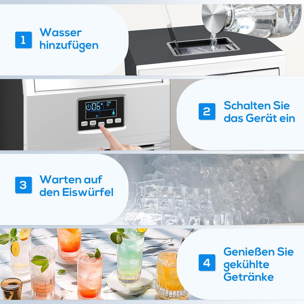 Commercial Ice Cube Maker, LED Lighting, Easy-to-Read Display, with Scoop, Silver