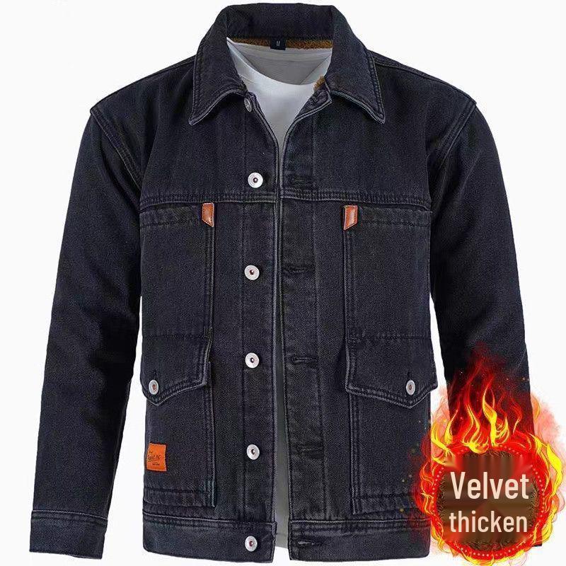 Men's Windproof Velvet-Lined Denim Coat - Warm, Wear-Resistant, Loose-Fit for Winter
