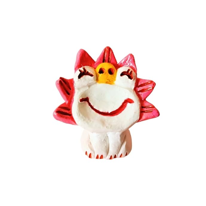 Okinawa Souvenir Lucky Charm Smiling Shisa Figurine Pair Mini Indoor Use Handmade - - - - - - (Blue & Pink)