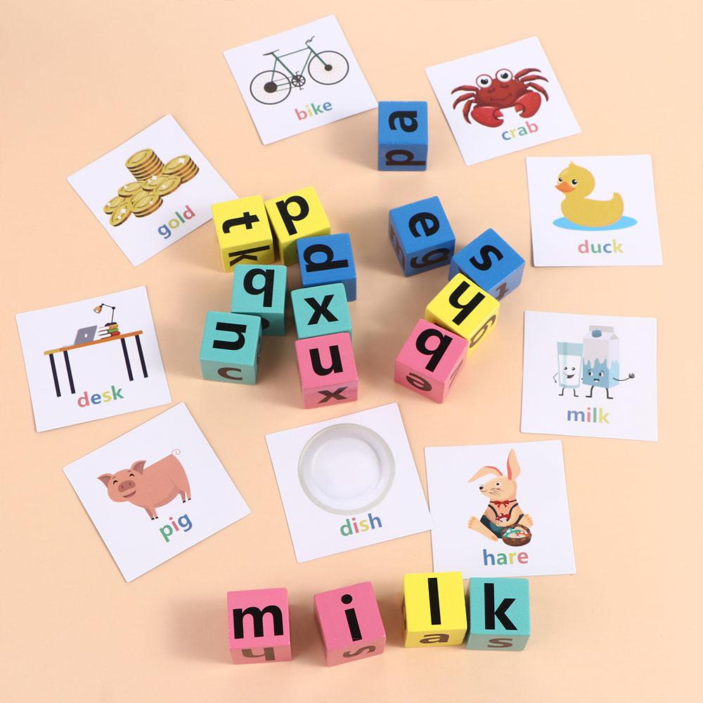 Game Wooden Flash Cards Alphabet Spelling Game English Words Card Puzzle Game Letter Spelling Block