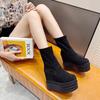 558-20 Slope Heel Super High Heel Short Boots 13CM Waterproof Platform Muffin Thick-soled Elastic Medium Tube Boots Inner Height Increase Women's Sho