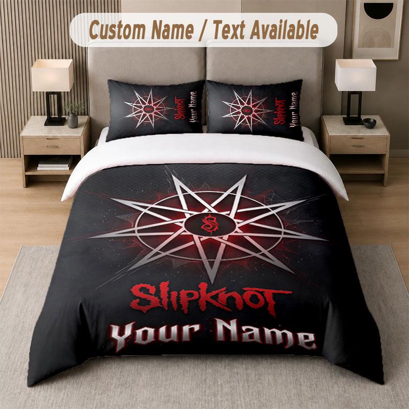 Custom Bedding Set Slipknot Pattern, Print Name Text 1 Duvet Cover Plus 2 Pillowcases Home Textile