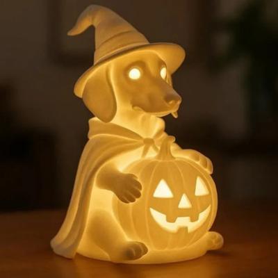 Jezevčík Duch Lampa Halloween Svítící Duch Pes Lampa Roztomilý Pes Dýně Socha Noční Světlo pro Domov Ložnice Police Stůl Středobod