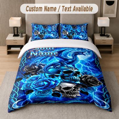 Skull Gothic Theme Custom Text Or Name 3Pcs Bedding Set 1 Flat Sheet & 2 Pillowcases Personalized Home Bedding