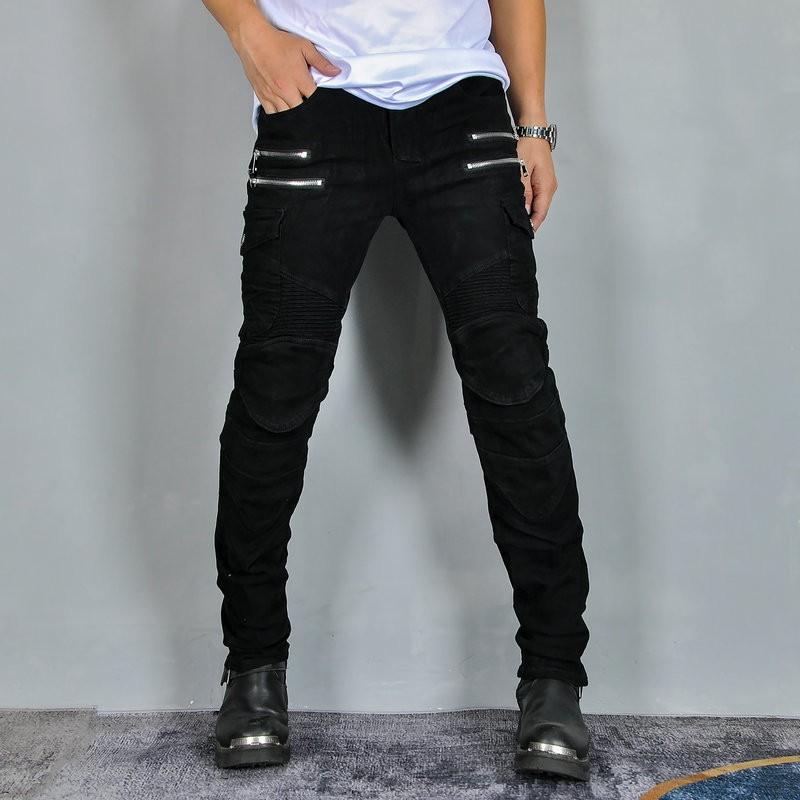 Mens Motorcycle Riding Jeans With Kevlar Reinforcement 4-Zip Design Silicone Padding Crash Protection