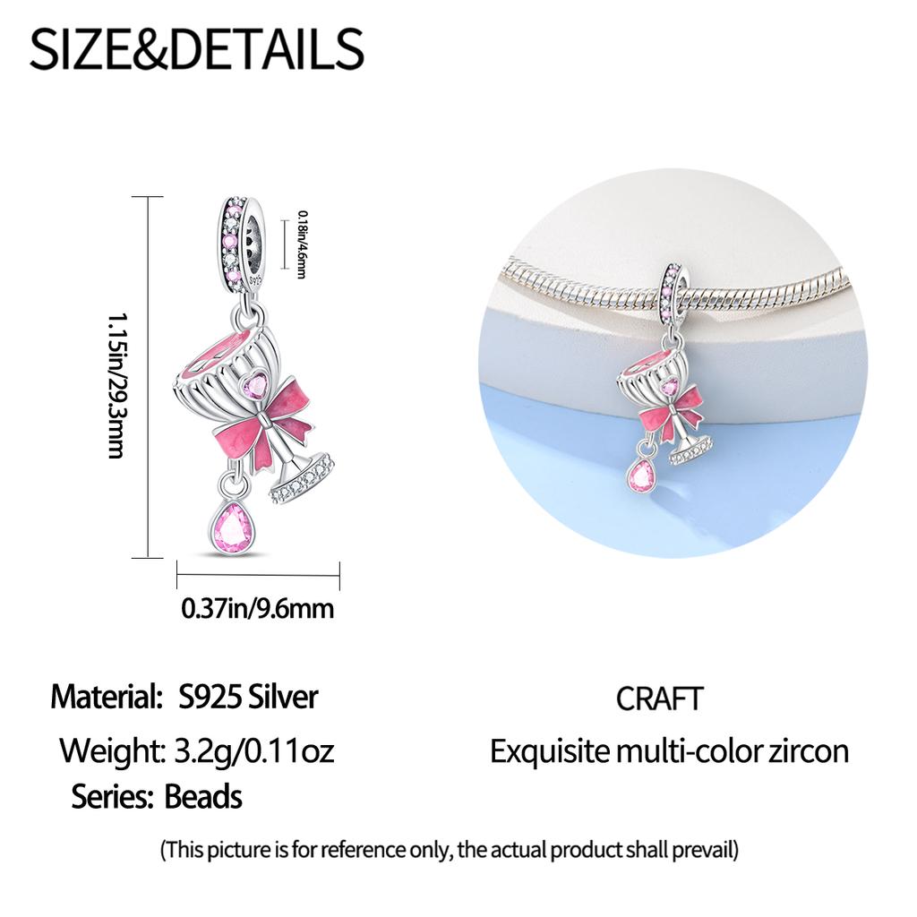 Original Charms Copper Sweet Wine Glass Pendant Beads Fit Bracelet Women Jewelry Making Diy Gift