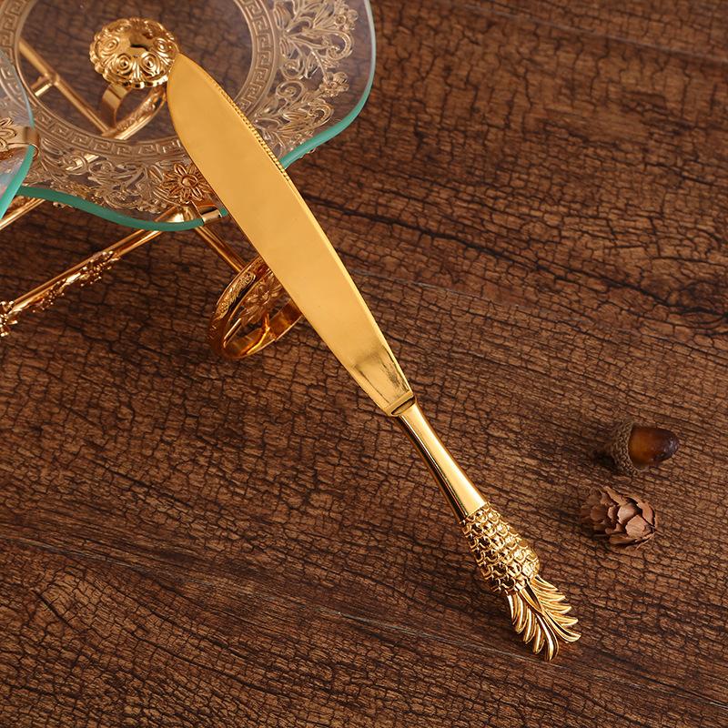 Western-Stil Vintage Gericht Hauptmahlzeit Kuchen Pizza Klinge Gold zweiteiliges Set Hotel Restaurant Goldenes Besteckset