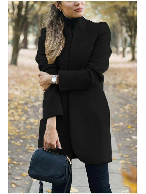 

2026 European & American Fashion Solid Color Stand-Up Collar Woolen Coat - Autumn/Winter Collection 4XL чорний