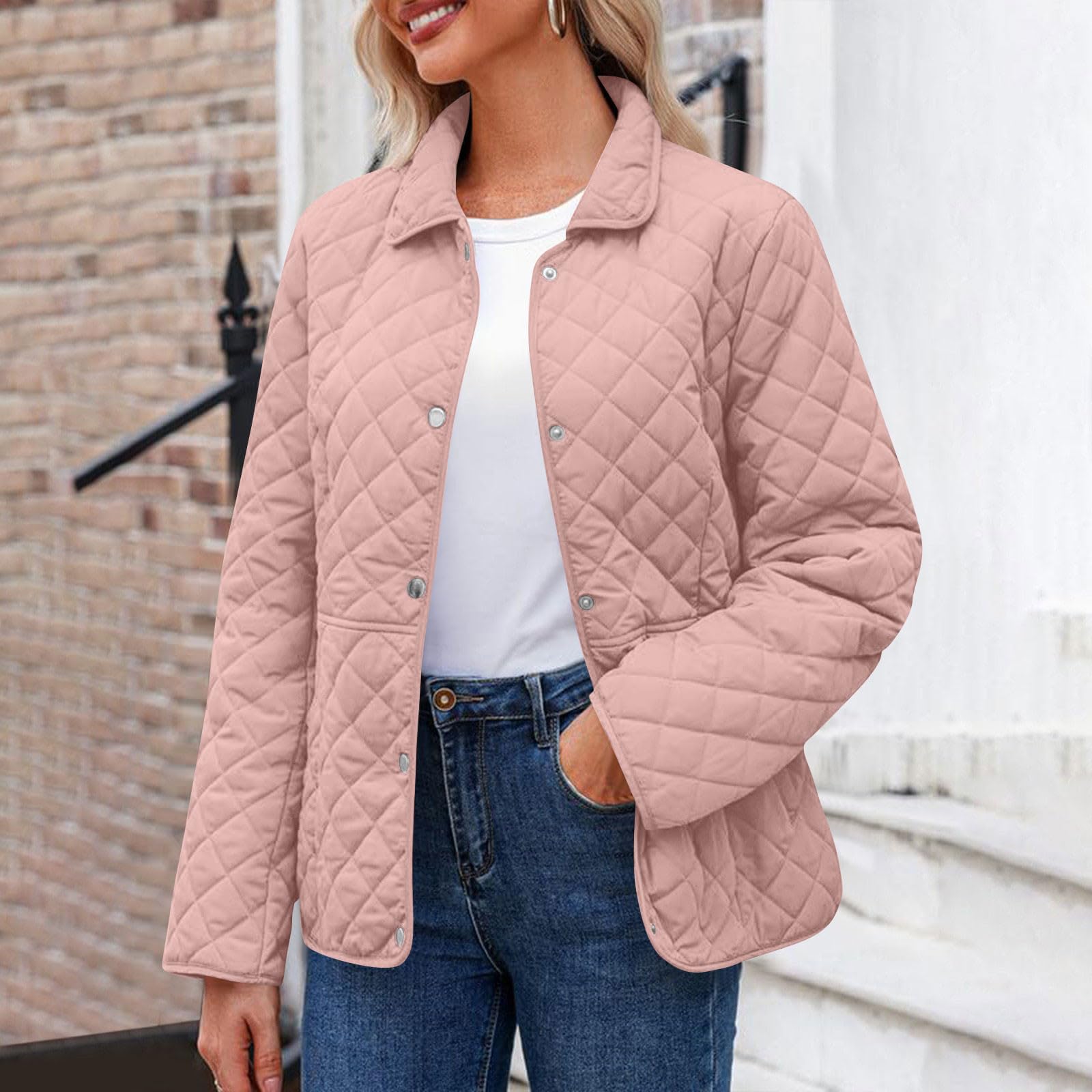 

Жіноча модна однотонна куртка з довгим рукавом, на ґудзиках, з кишенями, повсякденна, легка, бавовняна XXL рожевий