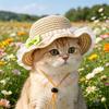 Scalloped Pet Straw Hat Cute Lace Ruffled Cat Sun Hat Sweet Summer Sun Hat for Cats Small Dogs Outdoor Travel Camping