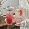 Portable Large Capacity Glass Straw Cup Transparent Sealed Cover Glass Tumbler Cup Durable Handle Glass Water Cup Home Use