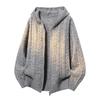 Men Hooded Zip Up Cable Knit Cardigan