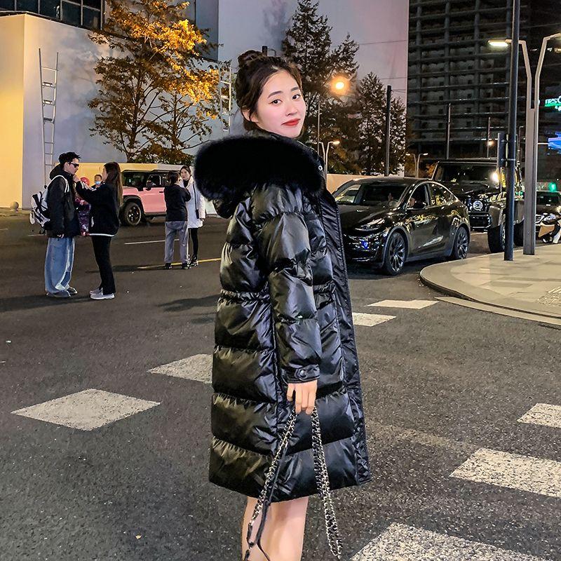 

Стильная зимняя куртка женская блестящая пуховая куртка Slim Fit длинная стеганая куртка XXL чёрный