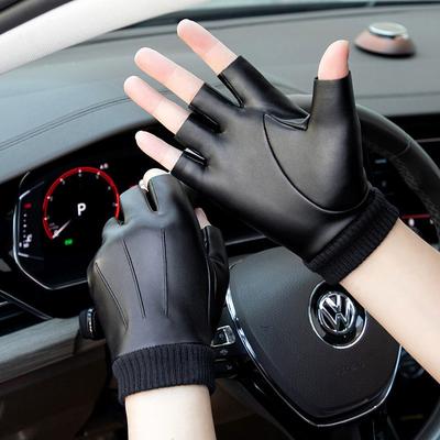 Halbfinger-Lederhandschuhe Herren Herbst und Winter Samt Warm Touchscreen Outdoor Reiten Fahren Wasserdicht Rutschfest Fingerhandschuhe