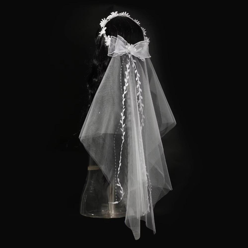 Lightweight Bow Bridal Veil Soft Wedding Bow Headwear Sweet Garland Headband Wedding Party