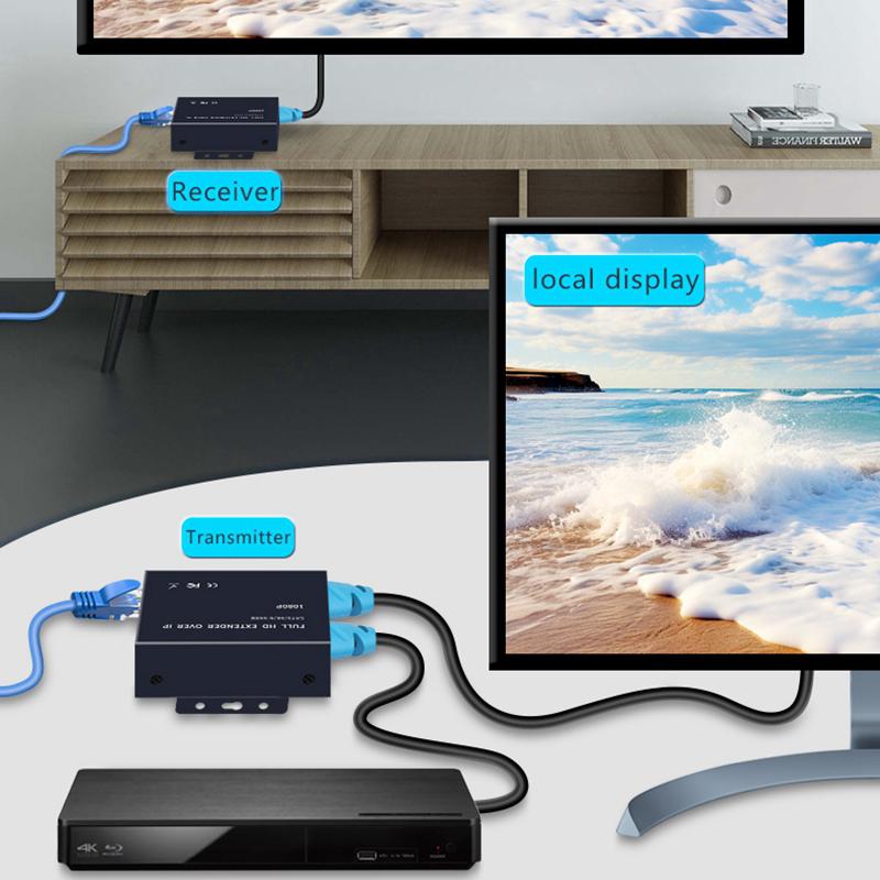 60m 120m 200m HDMI KVM Extender Audio Video Transmitter and Receiver Via Rj45 Cat6 Network Cable Support Mouse Keyboard TV LoopGood product