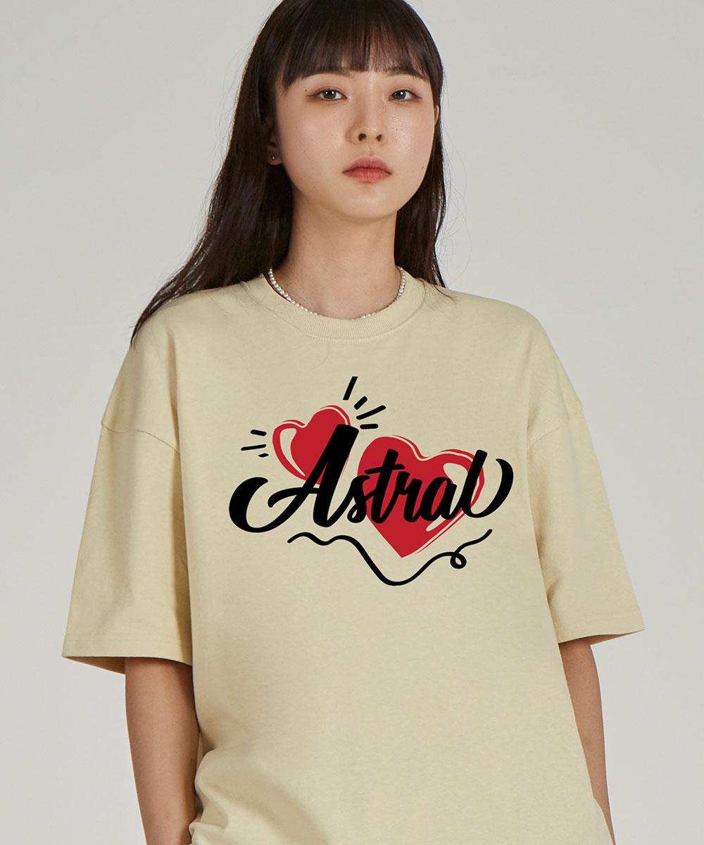Astral Projection Double Heart Round Neck 15-Count Cotton Short Sleeve T-Shirt_Butter L